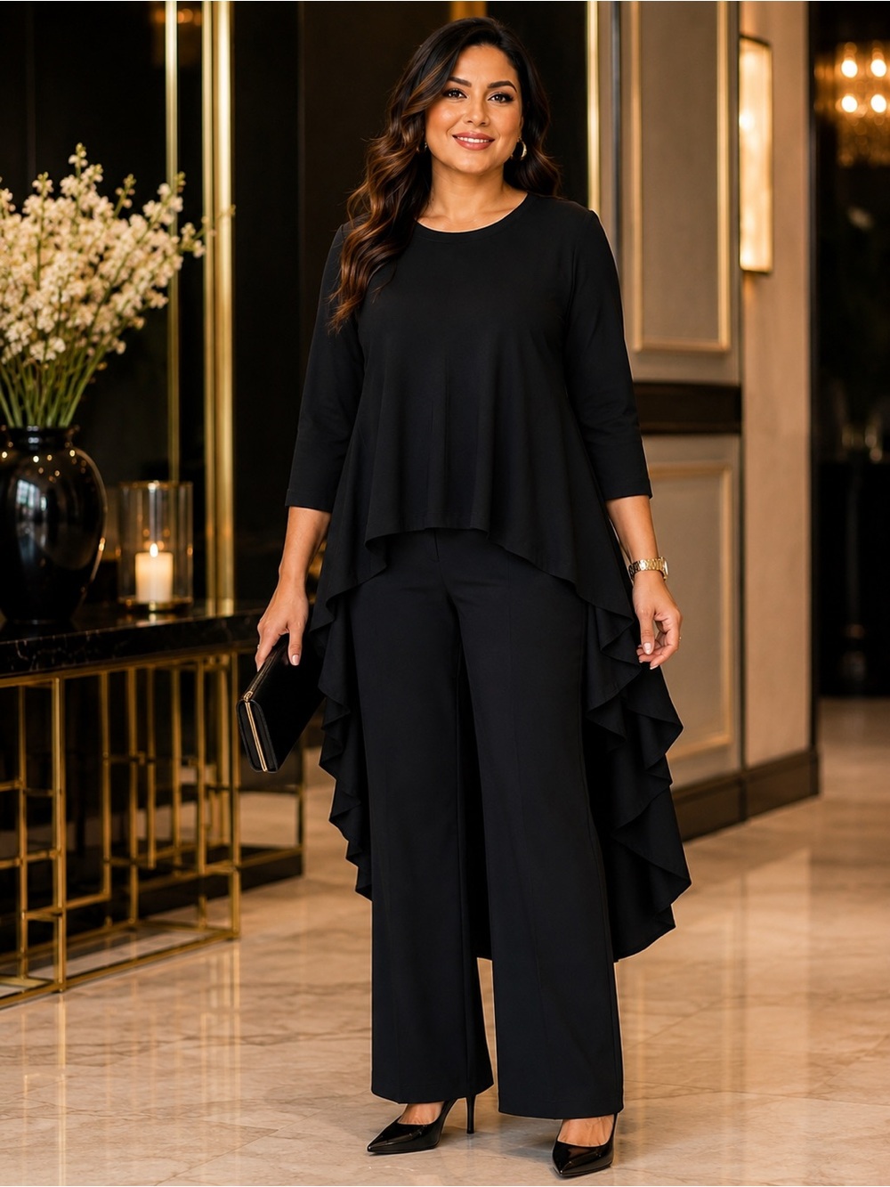 Black High-Low Asymmetrical Tunic Top – Size L